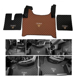 Truck Faux Leather Floor Mats for Man TGX Model from 2020, Black-Brown-Old Skool