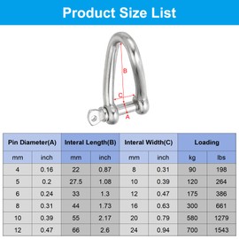 PATIKIL 316 Stainless Steel Twist Shackle 5/32" 4mm, 198 Lbs Load Screw Pin Shackles for Traction Steel Wire Ropes Marine Handling Accessories
