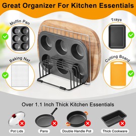 2 Pack Cutting Board Organizer, 5 Slot Cutting Board Holder Rack with 4 Anti Slip Feet, Kitchen Cabinet Organizer for Cutting Board, Bakeware, Cookie Pan Sheets, Black (1.1 and 0.6 Inch Wide), YOFOVI