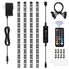 HitLights LED Strip Lights, 4 Pre-Cut Waterproof RGB Small LED Light Strip Kit Dimmable Color Changing SMD 5050 LED Tape Light with RF Remote, UL-Listed Power Supply and Connectors for TV Bedroom Home