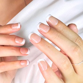 StreetKitty Press On Nails, StreetKitty French Tips Collection, Glossy Classic French Tips Style, 24pc Fake Nails Kit, Green Press on Nails, Nail Arts (French Tips, Square)