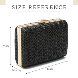 LHHMZ Straw Clutch for Women Small Summer Evening Bag Raffia Shoulder Bag Woven Beach Handbag, black