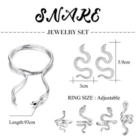 JeryWe Snake Jewellery Set for Women Earrings Snake for Teenage Girls Necklace Pendant Snake Silver Gold, Zirconium