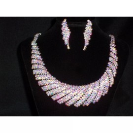 treasuresbyevieus@etay.com AB Rhinestone Bib Bridal Bride Prom Wedding Bridal prom formal necklace set