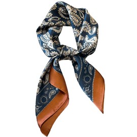 Celetree Scarf, 27.6 x 27.6 inches (70 x 70 cm), Women's, Silk-like, Neckerchief, Square, Bandana, Work, Office, Travel, Gift, 12#Navy Brown