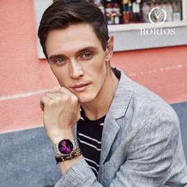 rorios Lässig Men's Watches Analogue Quartz Watch Calendar Waterproof Watch for Men, purple, Bracelet