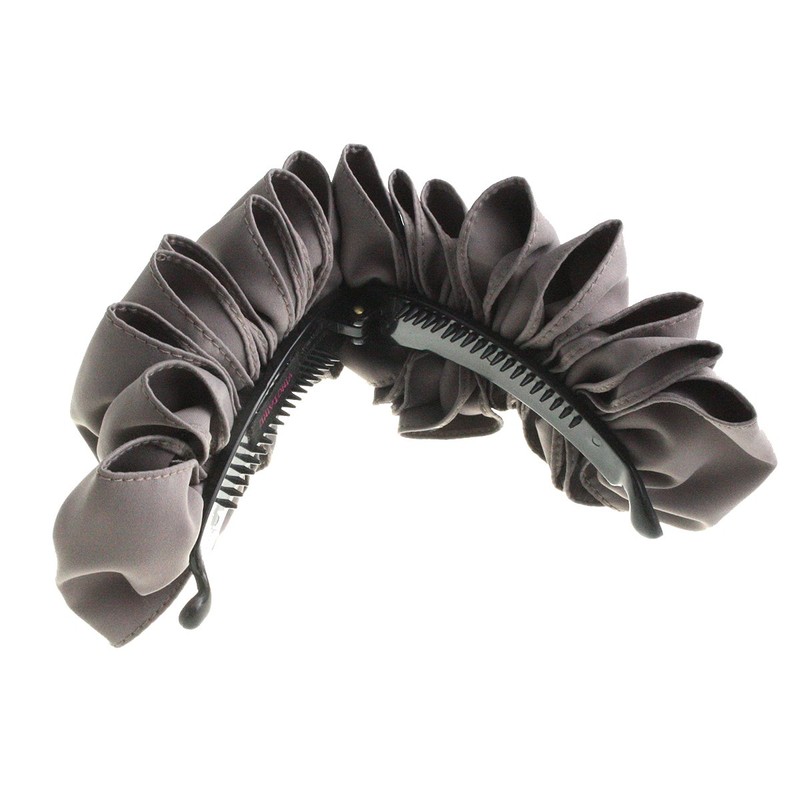 VINGTAINE H7134-GY Basic Color Volume Ruffle Banana Clip Office Hair