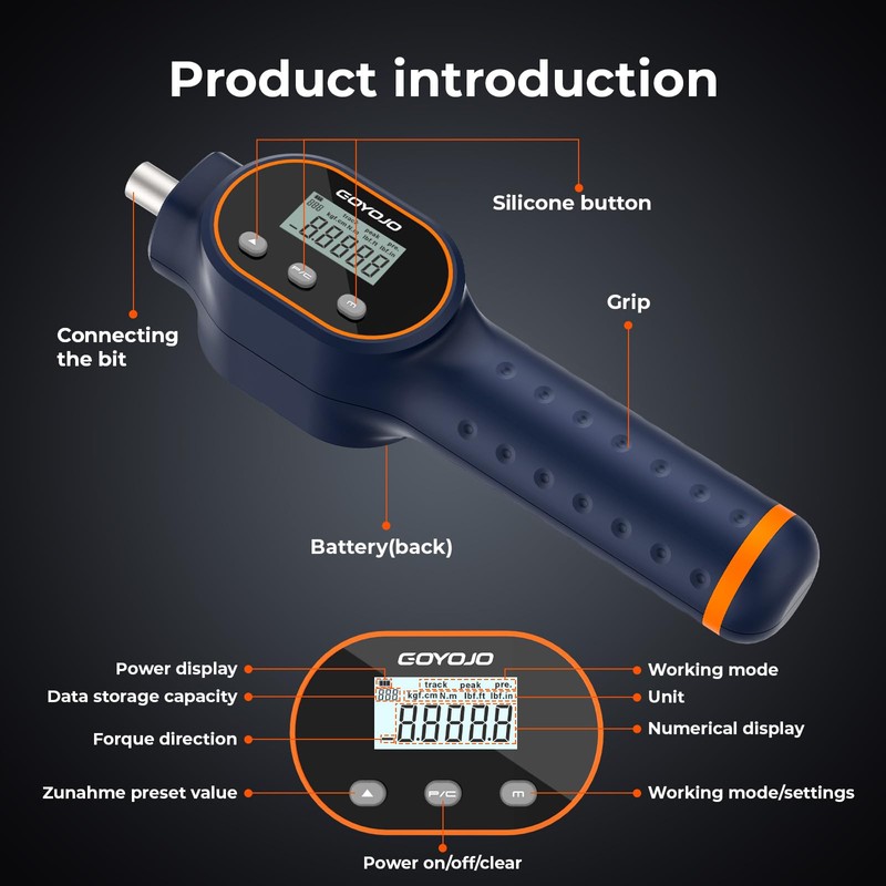 Digital Torque Screwdriver 7.08–70.8 in-lbs, with Strong Magnetic Bits, Buzzer,