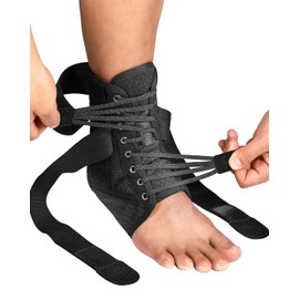 Fitomo Quick Lace Up Ankle Brace for Women Men with Removable Side Splints, Adjustable Ankle Support for Sprained Ankle Injury Recovery, Ankle Stabilizer for Basketball Volleyball Tennis, 1 Unit