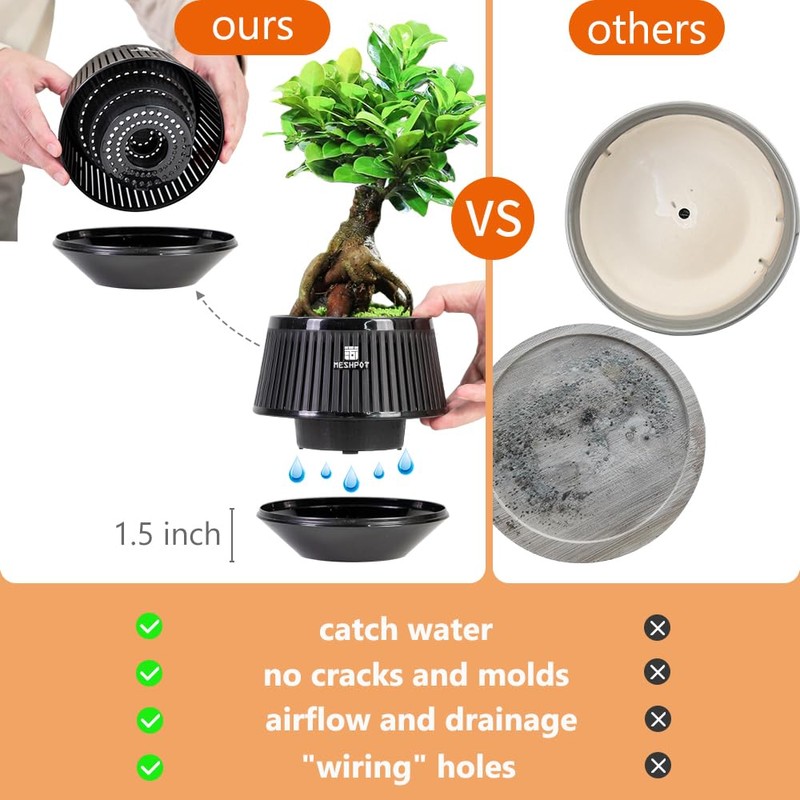 Meshpot 5 Inch Bonsai Pots with Drainage Tray, Set of