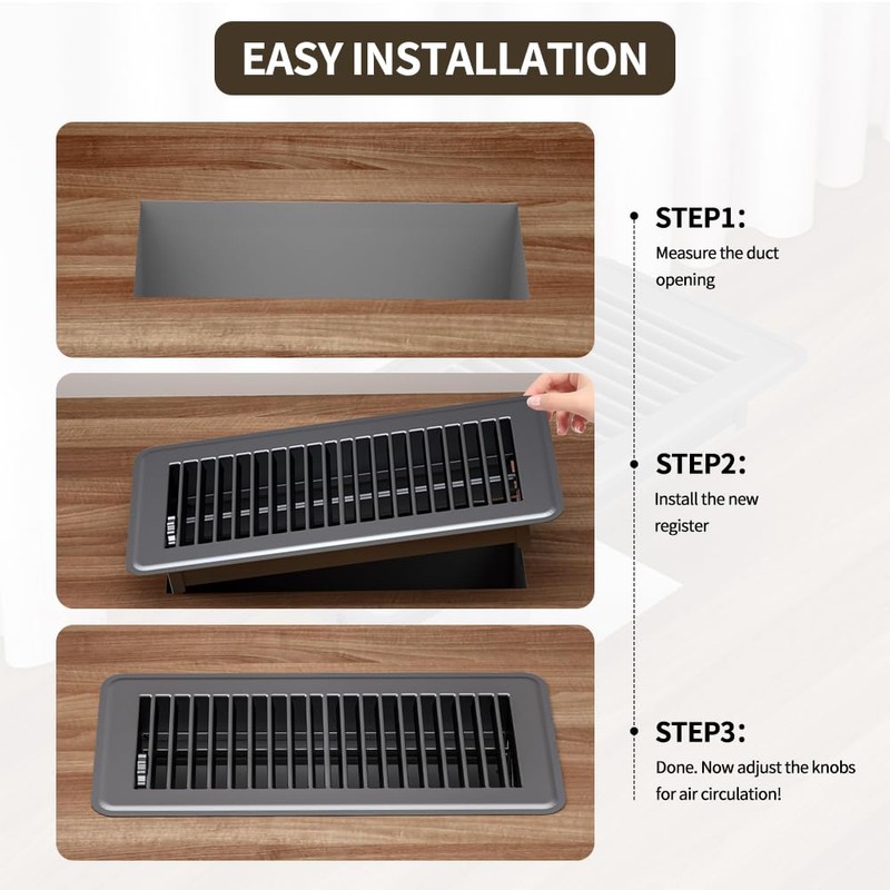 FanGoFast 4" x 12" Floor Register 6 Pack, Heavy Duty