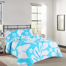 VISI-ONE Extremely Stoked Queen Floral Sheet Set, 100% Cotton Bedsheets, with 15" Deep Pocket, Fade - Stain Resistant - Wrinkle Free Sheet (Ocean Blue)