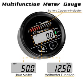 NInE-ROnG 12V 24V 36V 48V Battery Fuel Gauge,Hour Meter,Battery Capacity Voltage Meter,Maintenance Reminder,with Backlight Use for Lead-Acid Batteries Gel Batteries LiFeO4 Batteries AGM Batteries