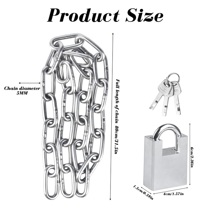 Bicycle Chain Lock, 80 cm Bicycle Lock, Security Chain, Motorcycle