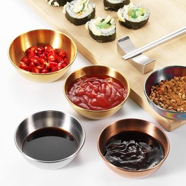 QYCX 8Pcs Stainless Steel Sauce Dish, Seasoning Dishes, Sushi Dipping Bowl Saucers, Mini Round Dish, Metal Ramekins Mini Appetizer Plates Individual Sauce Cups for Dipping and Portion Cups