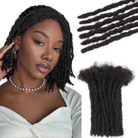 FAVE 8 Inch 30 Strands Loc Extensions Human Hair,Low-Shed Handmade Loc Extensions for Black Women Soft Dreads for Daily Use(Width 0.6cm，Natural Black)
