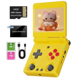 RG34XXSP Foldable Retro Handheld Game Console , 3.4 Inch IPS Screen Linux System Sunken Dual Joystick Built-in 64G TF Card 4353 Games Handheld Emulator Support 5G WiFi Bluetooth TV Output(Yellow)