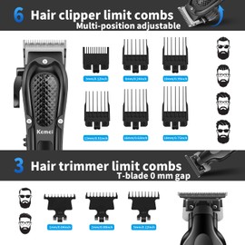 KEMEI Professional Hair Clippers for Men, Cordless Barber Clipper T-Blade Beard Trimmer Foil Shaver Set, Rechargeable Electric Fade Clipper Hair Cutting Kit, KM-1071, KM-2299, KM-2024