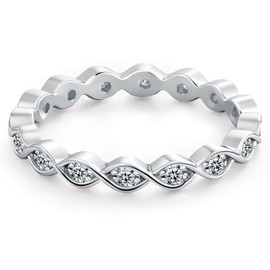 ONKAZO Moissanite Wedding Band for Women,Full Eternity Stackable Engagement Ring Sterling Silver 18K White Gold Plated Stackable Lab Created Diamond Women's Engagement Rings