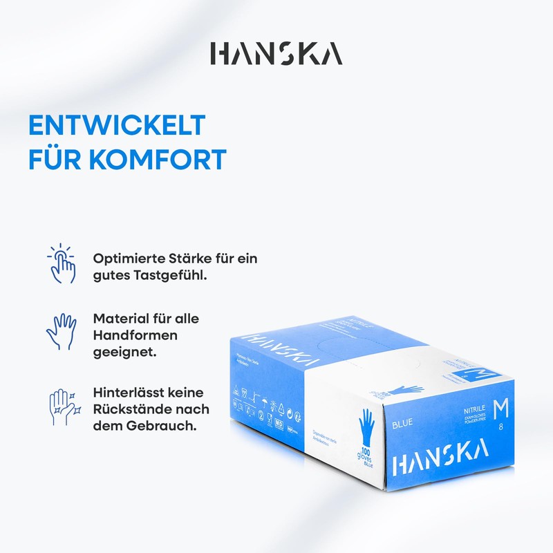 HANSKA Disposable Nitrile Gloves, Blue, Powder-Free, Insert and Bet, Ambidextrous,