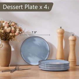 Herogo 6-Piece Stoneware Dinner Plates Set, 7.9" Ceramic Round Dessert Plate Set, Small Handmade Double Reactive Glaze Dinnerware Plates for Kitchen, Microwave, Oven and Dishwasher Safe, Haze Blue