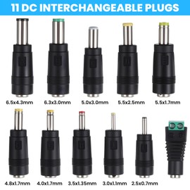 DC Adapter Plug, 11 Pcs Universal 5.5 mm x 2.1 mm DC AC Power Adapter Tips Connector Charger Adapters Kit Power Supply Plug Jack Tips for Led Strip, Laptop