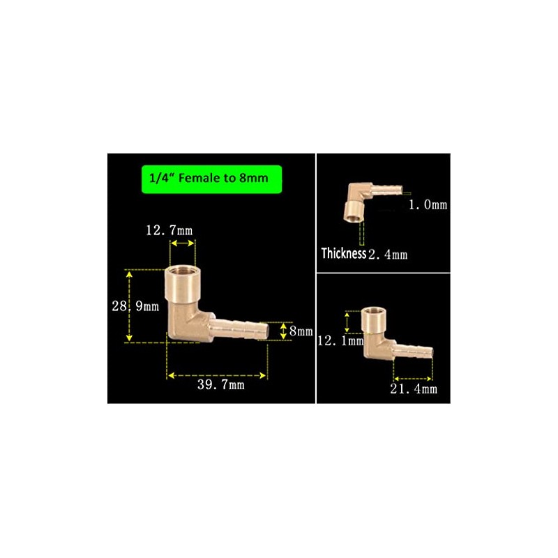 HATOOLHA® Brass Barb Hose Fitting, Elbow Pipe Connector 8mm Barbed
