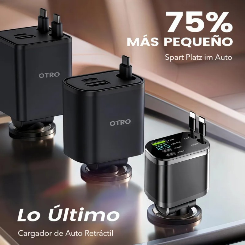 5en1 Cargador Para Auto Retráctil 120w Carga Rápida De Coche
