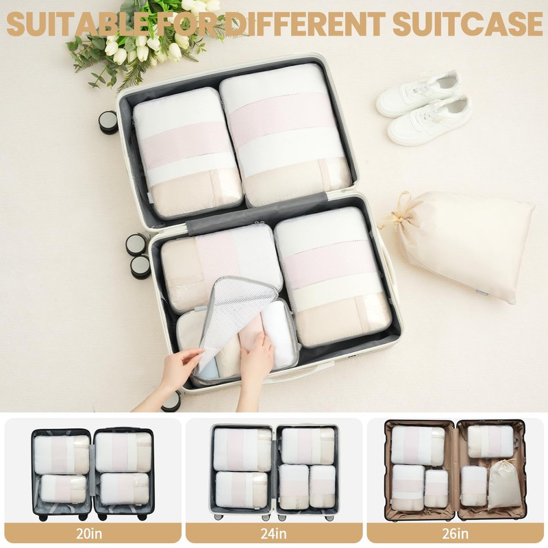 BAGAIL 6 Set/8 Set Compression Packing Cubes, Ultralight Expandable Packing