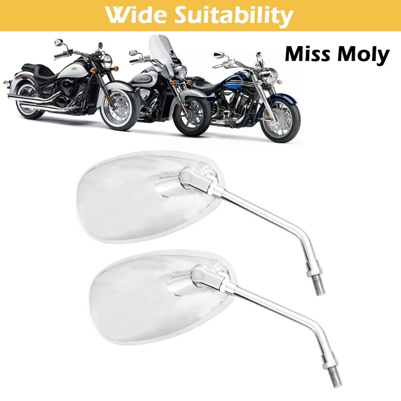10mm Motorcycle Mirrors, Chrome M10 Rearview Mirrors for Shadow VTX