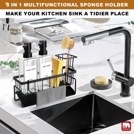 GMISUN Kitchen Soap Dispenser Set, 12 fl oz / 350 ml Dish Soap Dispenser with Sponge Holder, Customized Clear Glass Dish soap Dispenser for Kitchen, Modern Hand and Dish Soap Dispenser Set Removable