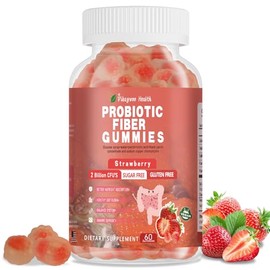 Gomitas de fibra probiótica para adultos, sin azúcar añadido, sabor a fresa, 2 mil millones de UFC, vitamina C, vitamina D, apoyo para la salud...    