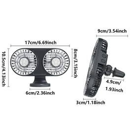 Baceyong Car Double-head Fan Kit, Multi-functional USB Car Air Outlet Dashboard Mini Fan 3-block Wind Speed Adjustment Angle Adjustment, Black Pink Green