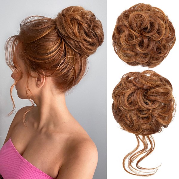 CJL HAIR 2PCS Messy Bun Hair Pieces Wavy Curly Synthetic