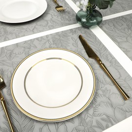 fanquare Faux Leather Placemats Set of 4 Retro Grey Table Mats Non-Slip Waterproof Placemats Embossed Floral Place Mats for Kitchen Home Dining Party 16.9"*11.8"