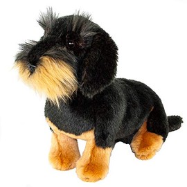 Teddys Rothenburg Uni-Toys Cuddly Toy Rough Haired Sitting Black/Brown 28 cm Plush Dachshund