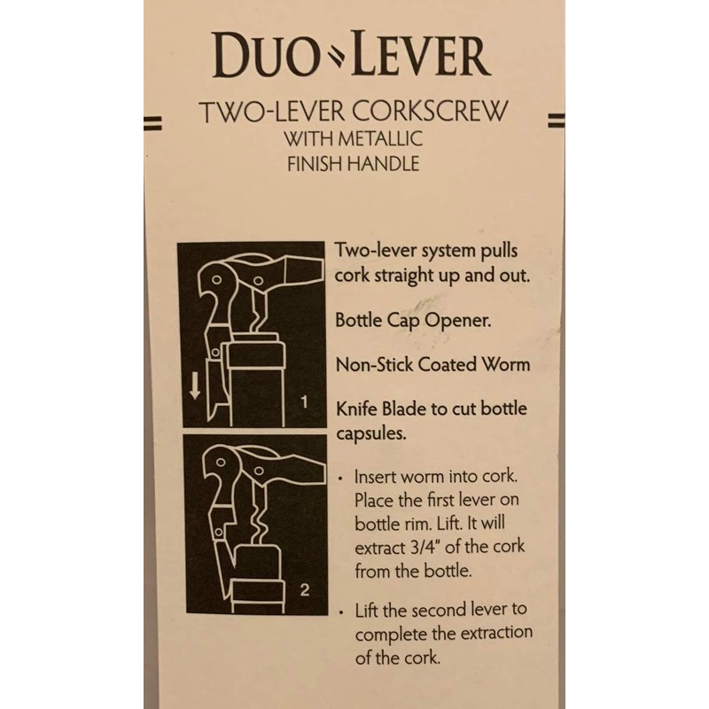 Duo Lever Corkscrew Gold Plated Handle Non-stick Coated Spiral