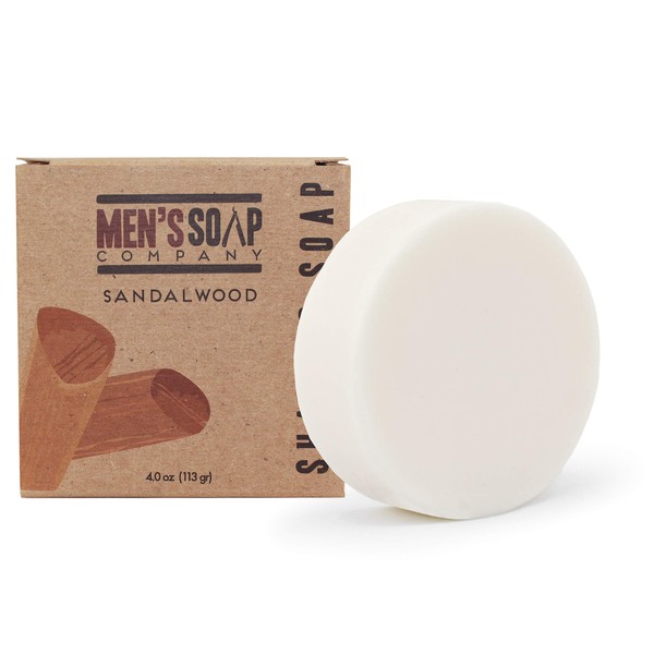 Men’s Soap Company Shaving Soap for Men and Women 4.0oz Refill Puck Made with Natural Vegan Plant Ingredients - Shea Butter & Vitamin E Create Thick Shave Soap Lather for Skin Protection, Sandalwood