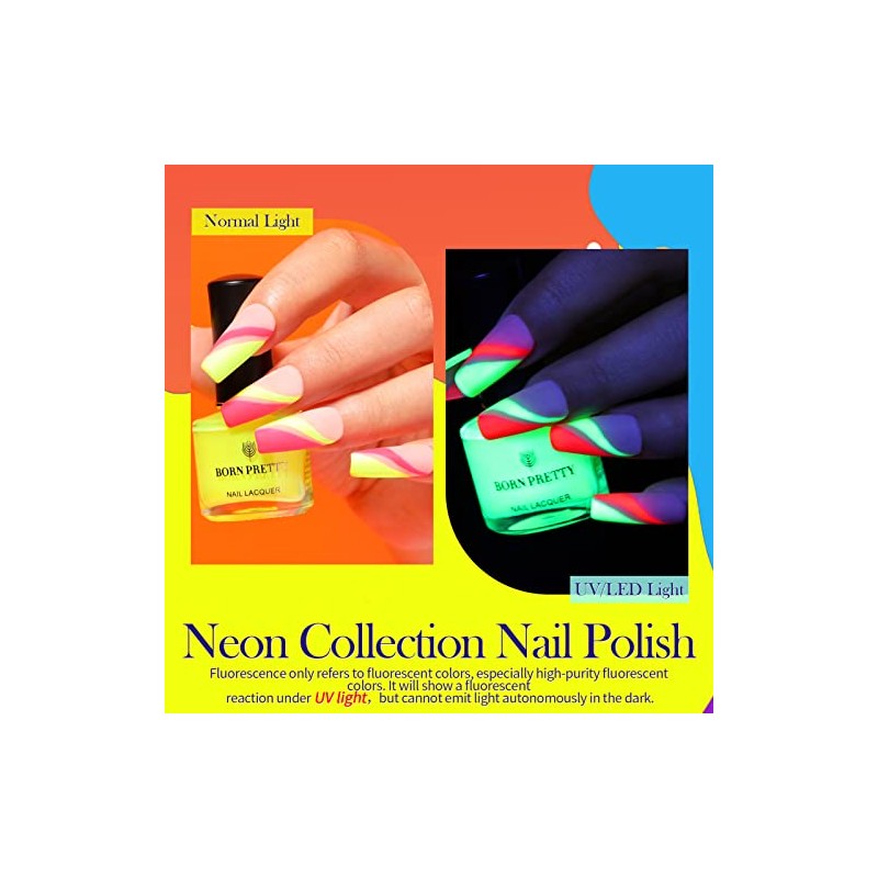 Born Pretty Neon Nail Polish Fluorescent Bright Nail Lacquer 6PCS