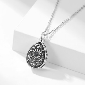 Fryneauy Sunflower Urn Necklace Teardrop Urn Necklace for Ashes 925 Sterling Silver Pendant Necklace Keepsake for Ashes Memory Keepsake Cremation Jewelry for Women