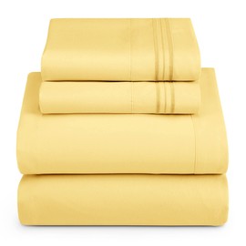 Hearth & Harbor Split King Size Sheets - 5 Piece Bed Sheet Set, Hotel Luxury Double Brushed Bed Sheets - Extra Soft Bedding Sheets & Pillowcases, Split King, Mellow Yellow