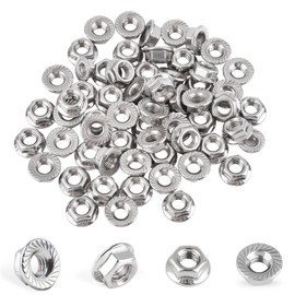 Pack of 60 Flange Nuts with Locking Toothing, DIN 6923 M6 Nuts Stainless Steel, A2 V2A Hexagonal Nut with Flange, Self-Locking Nuts M6 Flange Nuts, Flange Collar Nut Standard Design