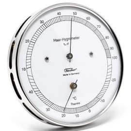 Fischer 111.01T - Hair Hygrometer & Thermometer - 103 mm Outdoor Humidity Meter Made in Germany - Stainless Steel Silver