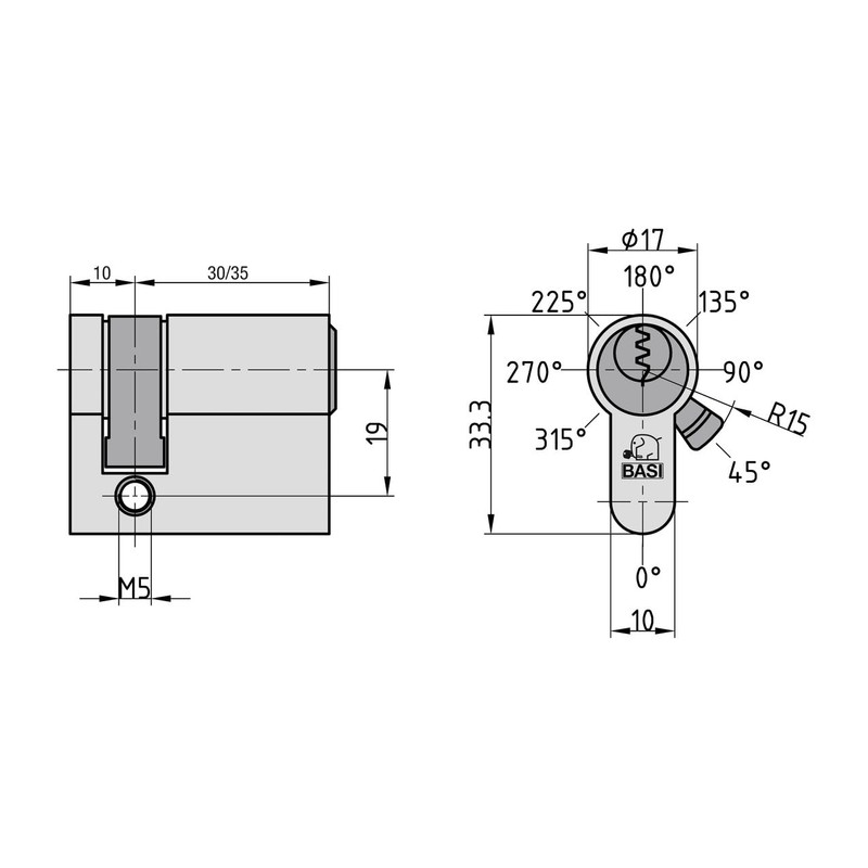 BASI V50 Lock Cylinder, Keyed Alike and Freely Combinable, Many