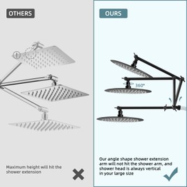 iFealClear Adjustable Shower Head Extension Arm, 16" Flexible Shower Head Extender Lower Raise Rain or Fixed Showerhead to Your Height & Angle, G1/2 Brass Shower Arm Extension, Oil Rubbed Bronze