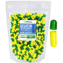 XPRS Nutra Size 00 Empty Capsules - 1000 Count Empty Gelatin Capsules - Empty Pill Capsules - DIY Capsule Filling - Fillable Pill Capsules Empty Gel Caps (Green/Yellow)
