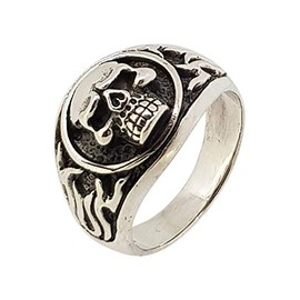 TreasureBay 925 Sterling Silver Band, Chunky Biker Skull Polished Ring, Silver Ring for Men, Sterling Silver