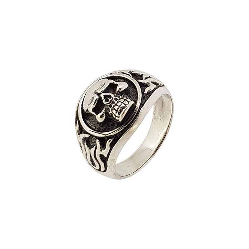 TreasureBay 925 Sterling Silver Band, Chunky Biker Skull Polished Ring,