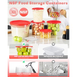 4QT NSF Round Food Storage Containers with Lids: 4 PCS [Total Food Grade][Hot&Cold Resistant] Dough Proofing Container for Pizza, Bread with Measuring Spoons Included(BPA FREE) (RED)