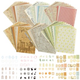 FwQoFvk 300Pcs Scrapbooking Paper Supplies, Vintage Floral Scrapbook Paper and Stickers Set, DIY Craft Scrapbooking Paper Textured Papers for Birthday Cards Envelopes Notebooks